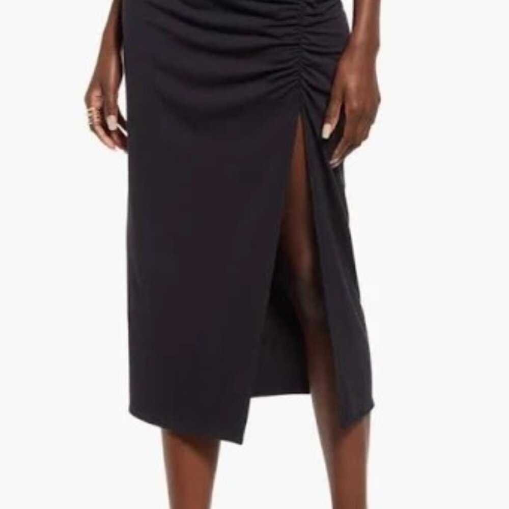 OPEN EDIT from Nordstrom Ruched Knit Black Midi Skirt SIZE SMALL